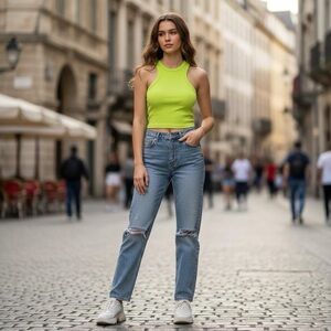 Zara Ribbed Crop Tank Top Yellow Small